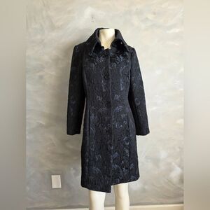 Black Floral Brocade Jacquard Embroidered Long Trench Lightweight Jacket 6 Women
